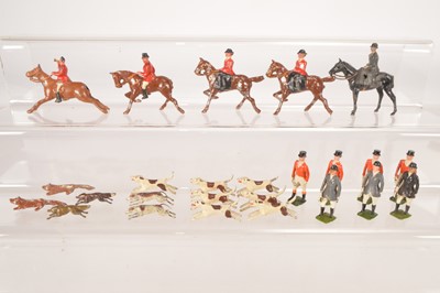 Lot 636 - Lead Hunt figures by Britains and Pixyland Kew comprising Britains Hunt men (4), and women (3), on foot