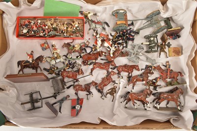 Lot 647 - New Metal military figures by various makers including HM of GB and Britains comprising Fusilier Miniatures Royal Field Artillery in khaki (6 horses, 3 riders, 1 gun)