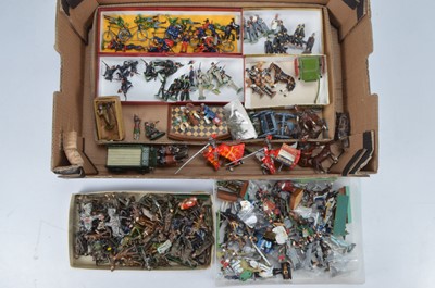 Lot 658 - A lot of loose hollow cast lead and modern solid soldier figures in fair condition by various makers including Britains comprising solid copies of Britains French Infantry (12) probably by Dorset