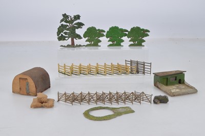 Lot 666 - Britains rare 98F Store Shed, and 102F Chicken Run, both complete but Shed has surface rust and slight crush, Run fence crushed, roof warped