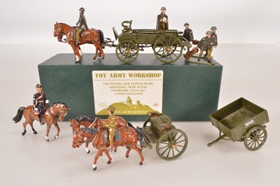 Lot 668 - British Army sets by Toy Army Workshop and Britains Premier series comprising TAW set BS164 G.S. Wagon with standing horses, rider, and 4 figures unloading