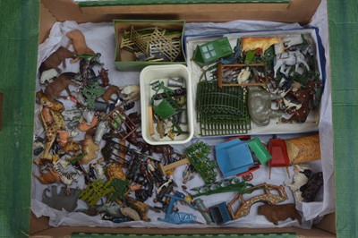 Lot 685 - A small selection of lead farm and zoo items by various makers including Britains and Timpo comprising Taylor & Barrett Parrots on perch