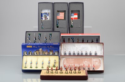 Lot 703 - Boxed New Metal figures by various makers including Soldiers Soldiers and Edmund's Traditional Toy Soldiers comprising Britains sets 40207 Civilians, from Queen Victoria presenting the State Colour