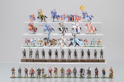 Lot 716 - Knight figures by various makers including deAgostino and Soldat comprising Mundiart mounted individually-named heraldic knights (9)