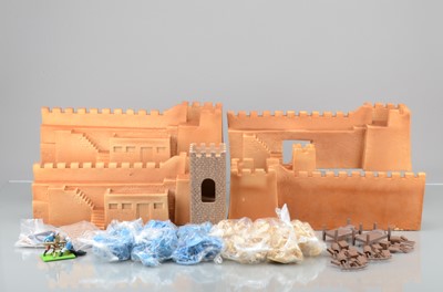Lot 725 - Foreign Legion Fort, approximately 1/40 scale, hard foam walls (4), with plywood tower