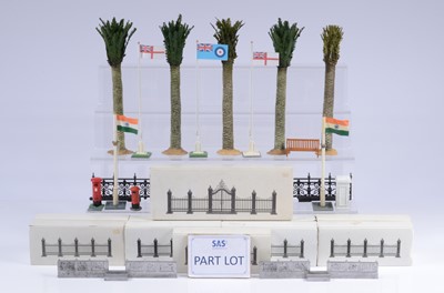 Lot 727 - Various accessories for dioramas comprising HERITAGE VILLAGE COLLECTION wrought iron gate, with extensions (9)