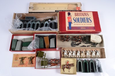 Lot 732 - Recast and original hollow-cast Britains figures comprising recast Medical Corps wagon and Royal Engineers Supply Wagon
