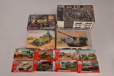 Lot 739 - Military Kits boxed unmade  by Airfix Revell and others  Scales 1/72 to 1/9 including 1/35 (13)