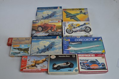 Lot 759 - Assorted Aircraft and Car and Motorcycle kits by Italeri Revell and other makers various scales (11)