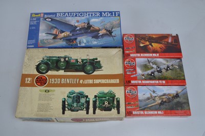 Lot 760 - Airfix Large scale Bentley and 1:72 Aircraft kits and Revell large scale kit (5)
