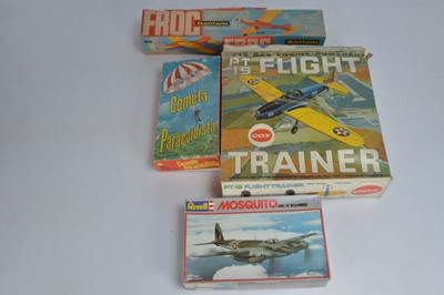 Lot 763 - Tri-ang Cox and Cox (USA) Model flying Aircraft Models Vuela Parachute Toy and Revell 1/32 Mosquito Kit all boxed (4)