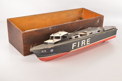 Lot 769 - Large scale RC scratchbuilt wooden RAF Fire Air/Sea Rescue Tender Boat electrically powered with two batteries and servos lacks RC Controller