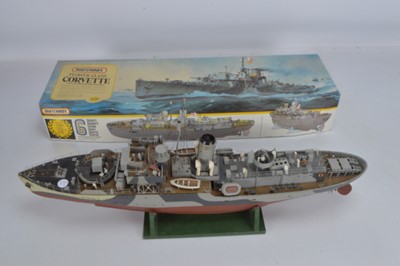 Lot 771 - Matchbox unmade 1/72 Scale Flower Class Corvette Navy ship and the same model kitbuilt and motorised (2)