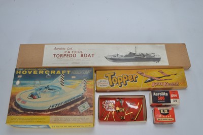 Lot 780 - Keil-Kraft Model Ship and Aircraft kits with Jetex Hovercraft and ED Racer 111 Marine/Aircraft Engine and VHT ships detailing parts (6)