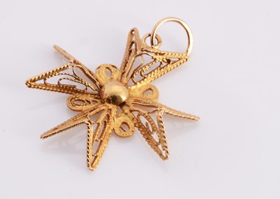 Lot 5 - A continental filigree yellow metal Maltese cross pendant