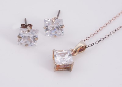 Lot 97 - A silver square paste set pendant necklace with matching stud earrings