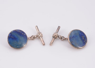 Lot 111 - A pair of silver lapis cufflinks