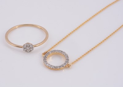 Lot 132 - A 9ct gold diamond cluster ring & diamond set vermeil bracelet
