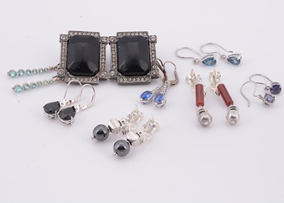 Lot 134 - A collection of stone set silver earrings