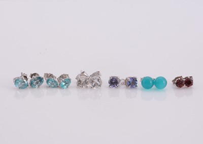 Lot 138 - A collection of silver various coloured gem set stud earrings