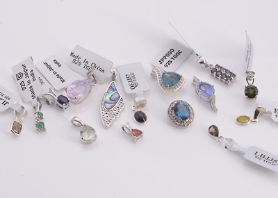 Lot 141 - A collection of silver various coloured gem set pendants