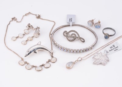 Lot 152 - A collection of moonstone & white opal silver & white metal jewellery items