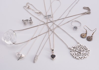 Lot 153 - A silver heart pendant necklace & other white metal jewellery items