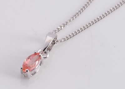 Lot 156 - A white gold Ceylon padraradscha sapphire pendant necklace