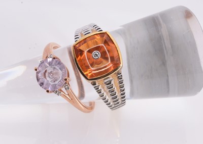 Lot 157 - Two 9ct gold Lehrer gem set dress rings