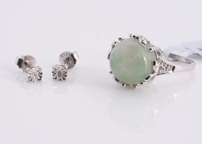 Lot 158 - A silver aquaprase & diamond ring & silver diamond stud earrings