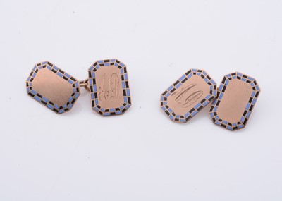 Lot 182 - A pair of 9ct gold octagonal enamelled cufflinks