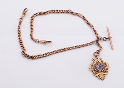 Lot 208 - A 9ct gold watch chain with sporting medallion