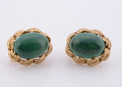 Lot 225 - A pair of 18k gold large turquoise earrings