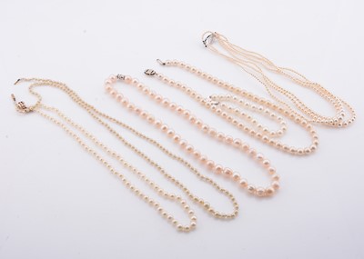Lot 247 - Five pearl necklaces & one pearl bracelet