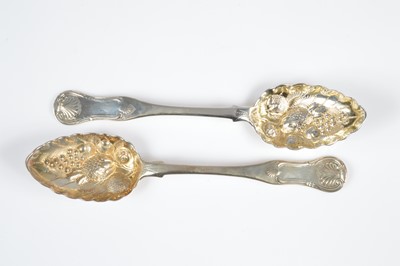 Lot 346 - A pair of George III Scottish silver berry table spoons by Heron