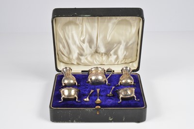 Lot 370 - A cased George V silver five piece silver cruet set