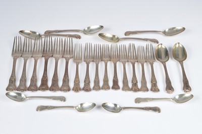 Lot 377 - A part and harlequin Georgian and Victorian silver canteen of cutlery