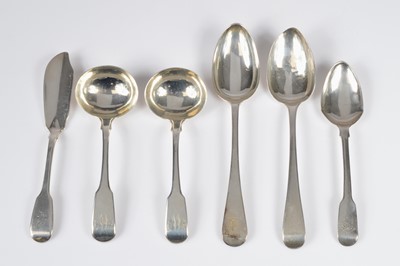 Lot 393 - A group of Georgian and later silver flatware