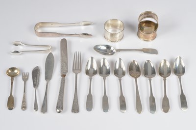 Lot 395 - A small collection of silver flatware and napkin rings