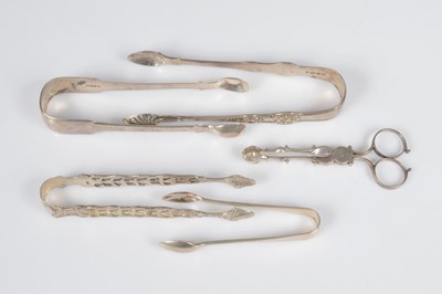 Lot 400 - Five pairs of Georgian & Later sugar tongs