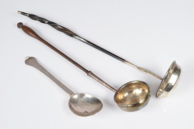 Lot 407 - A late 17th century style spoon & two Georgian toddy ladles