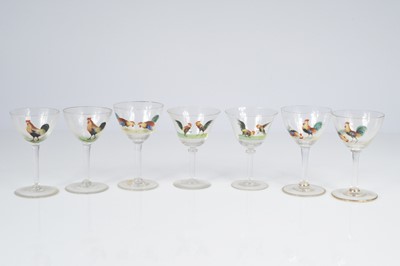 Lot 38 - Seven early 20th century cock fighting drinking glasses