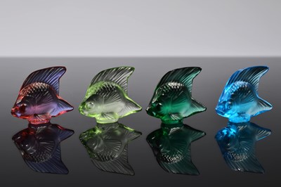 Lot 39 - Four modern Lalique Glass Poison Sachet (formed fish seal) pieces