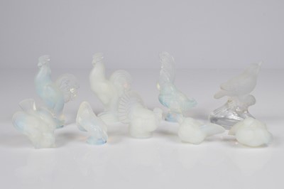 Lot 45 - Eight Art Deco Sabino glass bird figures and a similar bird