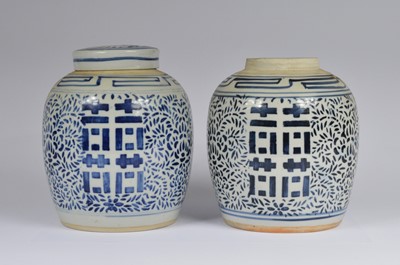 Lot 51 - A pair of Chinese blue and white porcelain ginger jars