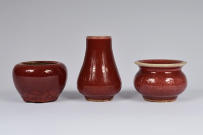 Lot 56 - Three Chinese Sang Du Beouf glazed porcelain items
