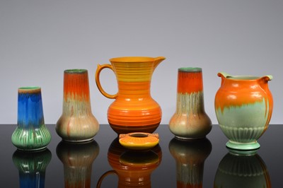 Lot 93 - Five Art Deco Shelley Pottery drip glaze pieces
