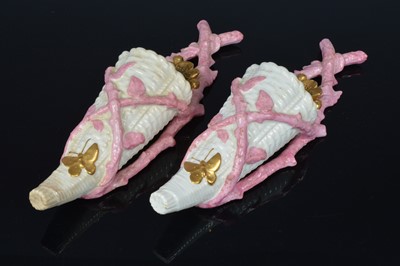 Lot 101 - A pair of Victorian period porcelain wall pockets