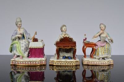 Lot 119 - Three Meissen porcelain elegant seated ladies