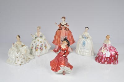 Lot 156 - Five Royal Doulton porcelain figures and a Coalport elegant lady